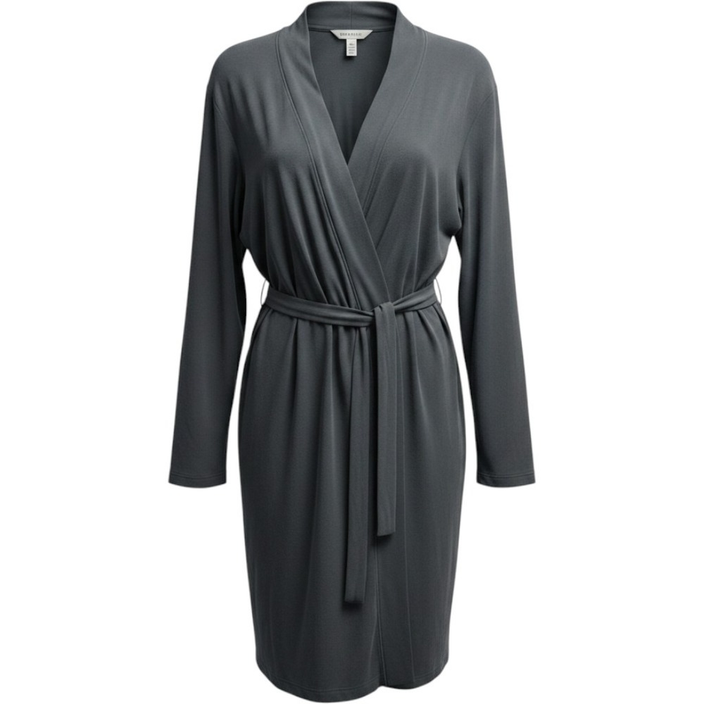 Barefoot Dreams Womens Malibu Wrap Belted Pockets S Grey Modal Blend Loungewear